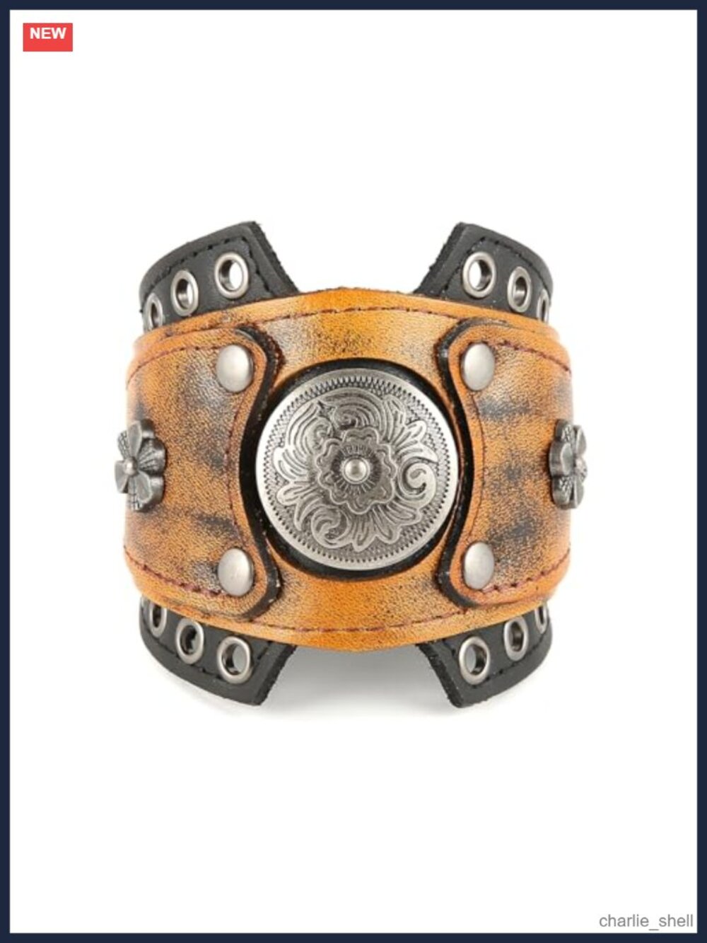 HZMAN Leather Cuff Bracelet Retro Wide Adjustable Wristband Men's Jewelry Gift